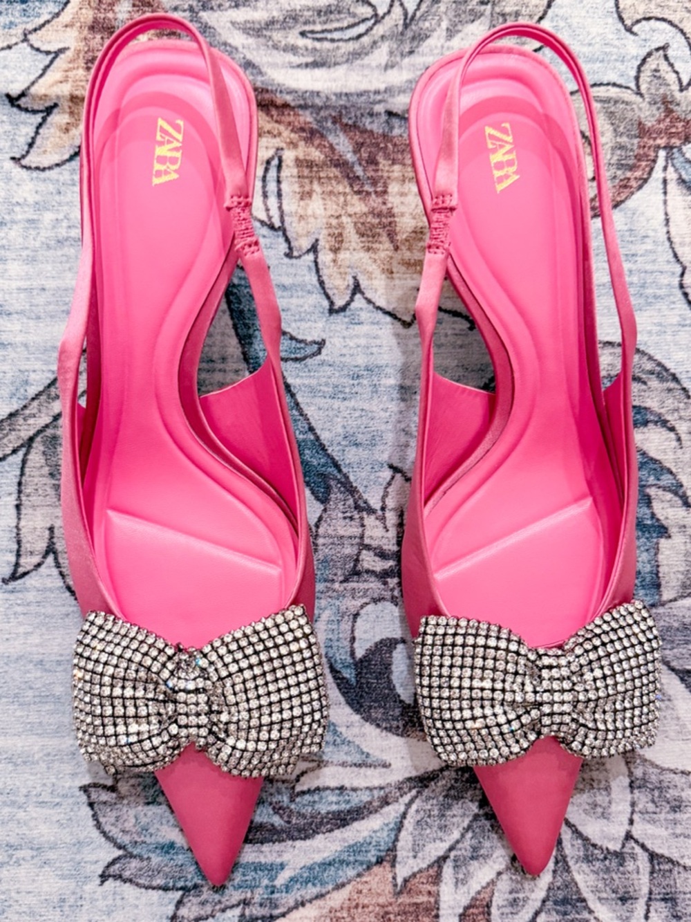 New! Rare Gorgeous Pristine Zara Jeweled bow Zara Pink Satin Slingback heel - Picture 4 of 12